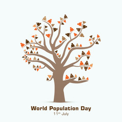 Illustration of World Population Day observed on 11th July. Tree and humans concept. Vector, illustration.