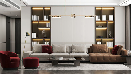3d rendering of modern living room interior design inspiration