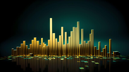 Business financial money growing chart on dark background for cover, web template, banner poster 3d render concept, Generative AI