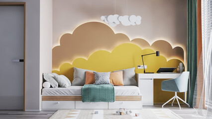 3d rendering modern children bedroom interior design