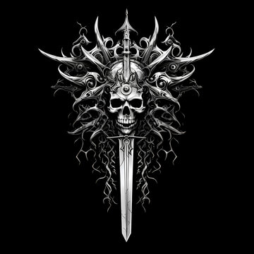 skull crown and sword Illustration