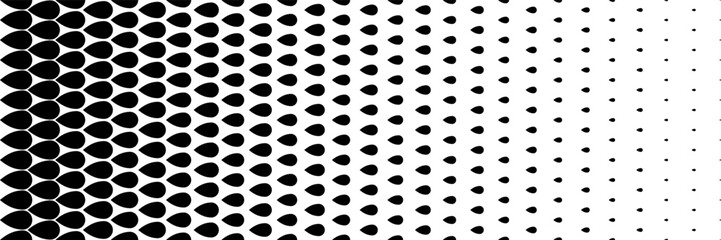 horizontal black halftone of dewdrop shape design for pattern and background.