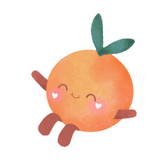 Orange Cartoon Character Set. Hand-drawn cute orange fruit mascot clip art.
