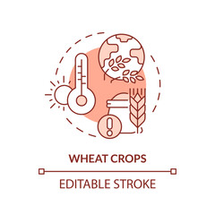 Editable wheat crops icon representing heatflation concept, isolated vector. thin line illustration of global warming impact.