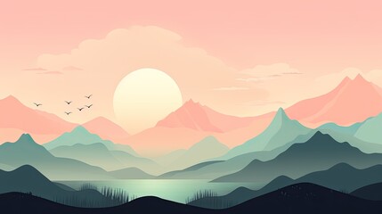 minimalistic background featuring a row of silhouetted mountains in varying heights, set against a tranquil, pastel-colored sky