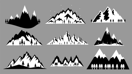 Set of Mountain Forest. Mountain Scenery set.