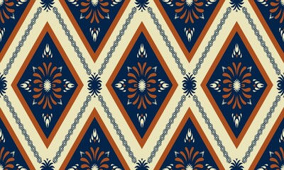 Ethnic floral geometric pattern. Illustration floral geometric diamond shape seamless pattern. Ethnic geometric diamond pattern use for fabric, textile, home decoration elements, upholstery, wrapping.