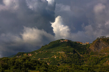 Stormclouds over San Bernardino, Liguria, Italy, just inland from the famous Cinque Terre villages.
