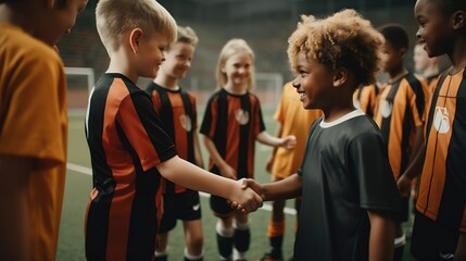 kids shaking hands with opponents sport in a show of sportsmanship