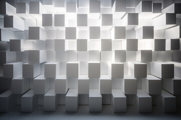 Abstract modern art concept, room wall designed with offset square shapes, AI generated imaage