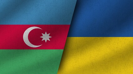 Ukraine and Austria Realistic Two Flags Together, 3D Illustration