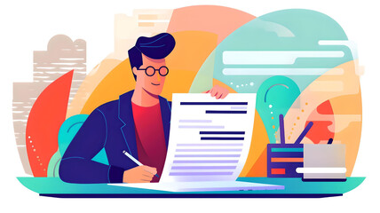 Manager prioritizing tasks in to do list. Man taking notes, planning his work, Vector illustration for agenda, checklist, management, efficiency concept, Generative AI
