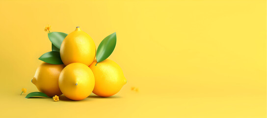 Lemon isolated on Yellow Background, Generative AI