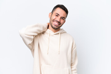 Fototapeta premium Young caucasian man isolated on white background laughing