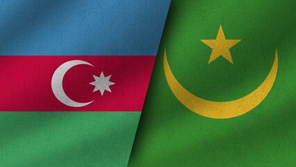 Mauritania and Austria Realistic Two Flags Together, 3D Illustration