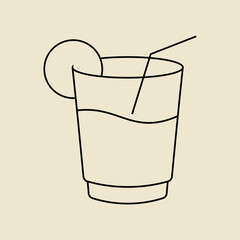 Simple Outline Glass Icon Design. Cocktail Glass Icon Design. Minimalist Design.