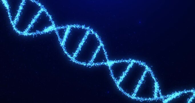 Abstract animated  DNA molecule from particles. Concept animation of digital DNA, human genome.Genetic engineering, medical research,biology. Seamless loop backgraund animation of rotating DNA
