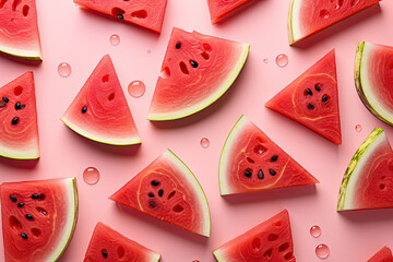 Watermelon slices pattern viewed from above. Top view. Summer concept minimalist.