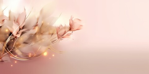 beautiful abstract gold and pink transparent floral design background banner copy space, minimalism