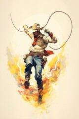 Cowboy lasso colorful vintage illustration.