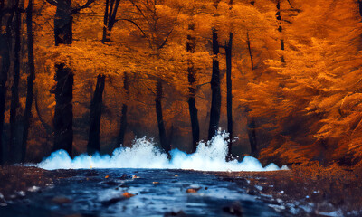 flooding in the autumn forest