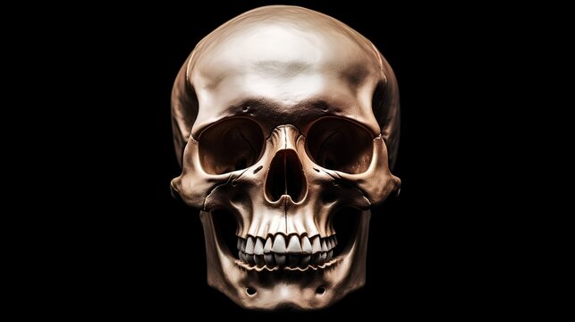 A human skull is starkly presented against a minimalistic background, creating a striking image that evokes both science and aesthetic appeal. Generative AI
