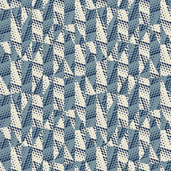 Beige and Tonal Blue Halftone Effect Textured Broken Geometric Pattern
