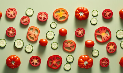  a table topped with sliced up tomatoes and cucumbers.  generative ai