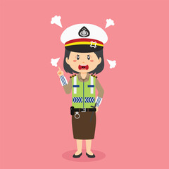 Indonesian Traffic Police Woman Character With Angry Expression