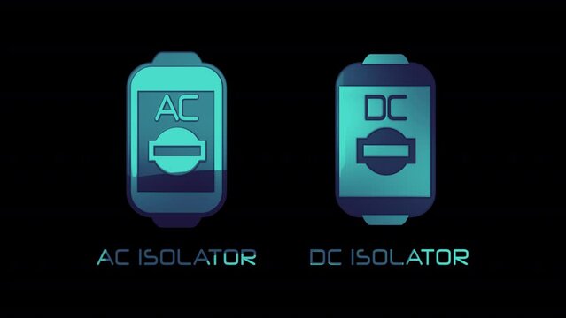 Glossy animated ac dc isolator with alpha channel.