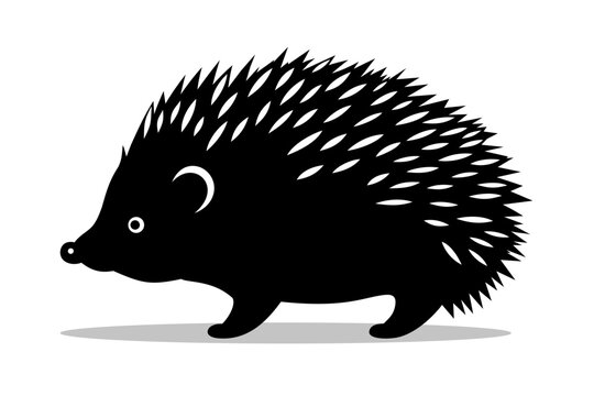 Black hedgehog silhouette silhouette isolated on white background. Vector illustration