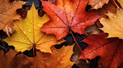 Fototapeta na wymiar Fallen Autumn Leaves Background., Happy Autumn Concept. Generative Ai
