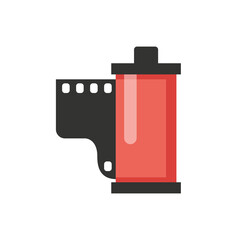 Vintage photo camera film roll in flat style