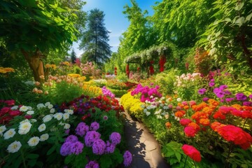 Fototapeta na wymiar Paradise garden flowers. Generate Ai