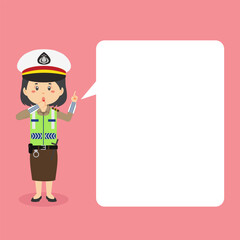 Indonesian Traffic Police Woman Character with Speech Bubbles