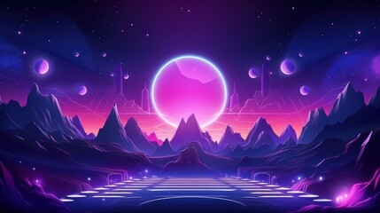 Obraz premium Retro futuristic 1980s Style background, Retro Wave Music Festival. Generative Ai