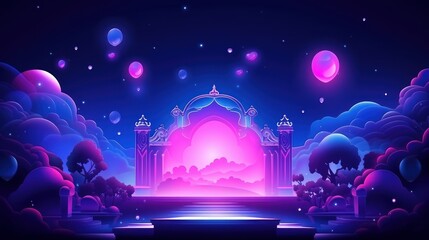 Retro futuristic 1980s Style background, Retro Wave Music Festival. Generative Ai