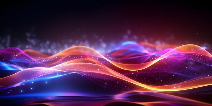 Abstract futuristic background with blurry glowing wave and neon lines. Spiritual energy concept, digital fantastic wallpaper, AI Generative