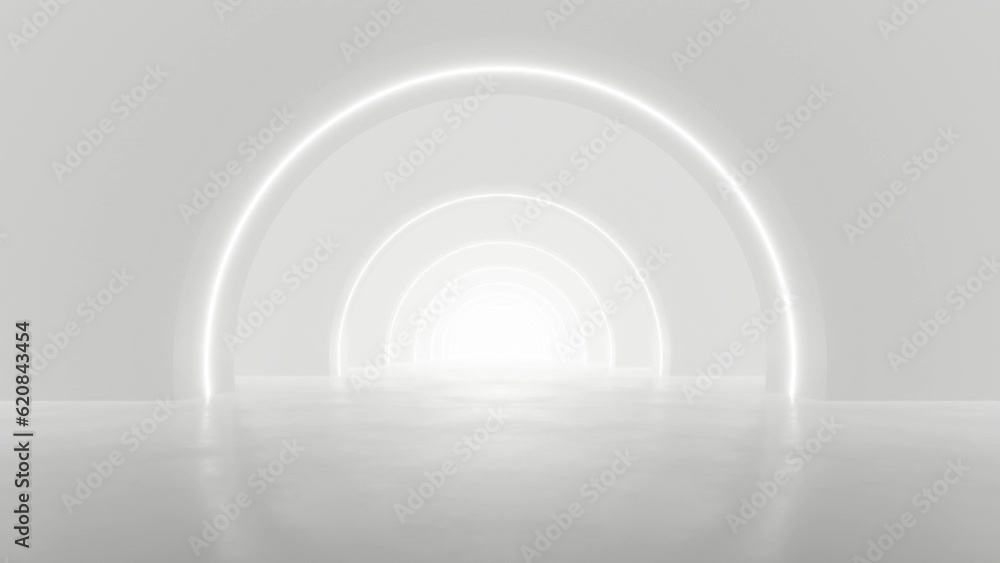 Fototapete 3d rendering of white abstract sci-fi tunnel, futuristic spaceship corridor. loop animation.