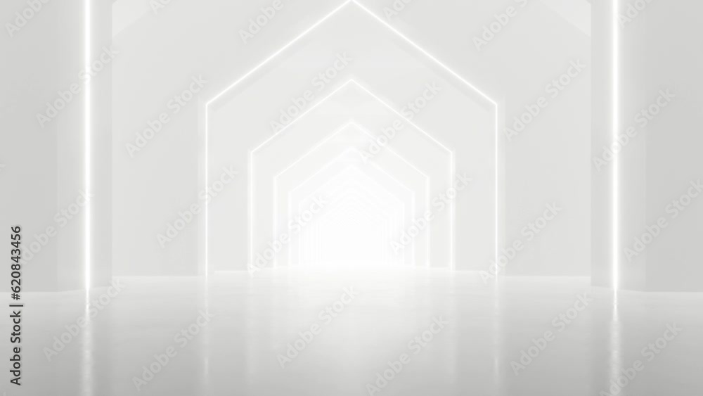 Poster 3d rendering of white abstract sci-fi tunnel, Futuristic spaceship corridor. Loop animation.