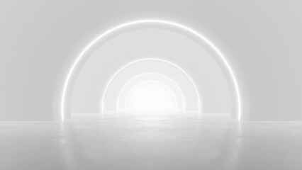 3d rendering of white abstract sci-fi tunnel, Futuristic spaceship corridor. Loop animation.