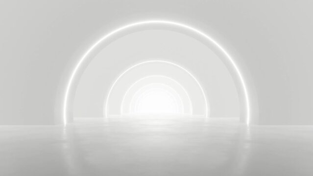3d rendering of white abstract sci-fi tunnel, Futuristic spaceship corridor. Loop animation.
