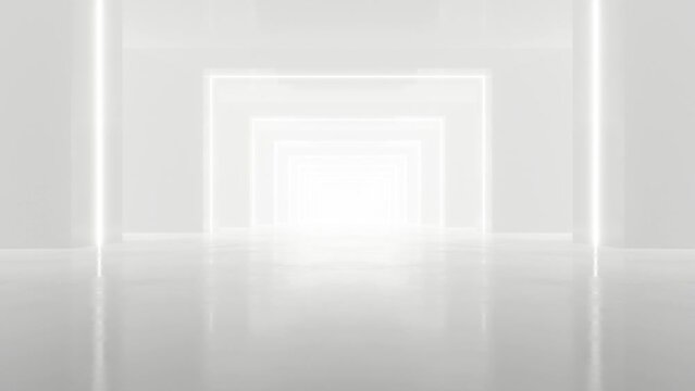 3d rendering of white abstract sci-fi tunnel, Futuristic spaceship corridor. Loop animation.