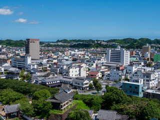 Fototapeta na wymiar 夏の青空と掛川城からの眺め　南東方面　静岡県掛川市
