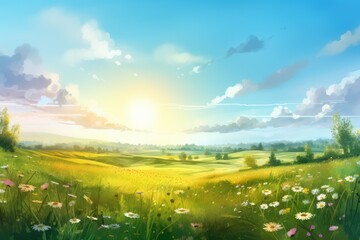 Summer meadow background. Generate Ai