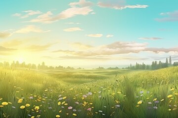 Summer meadow landscape. Generate Ai
