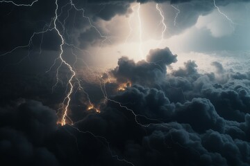 Fototapeta na wymiar Thunder sky lights clouds. Generate Ai