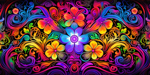 colorful psychedelic floral structure, generative ai