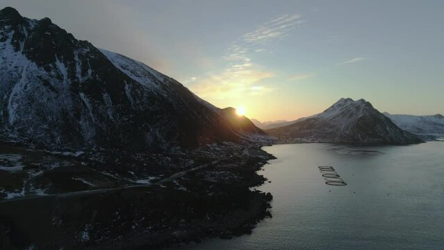 Amazing aerial of arctic sunrise with eagle in the background