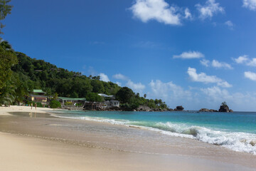 Fototapeta na wymiar Beautiful tropical Anse Soleil Beach at Seychelles, Mahe